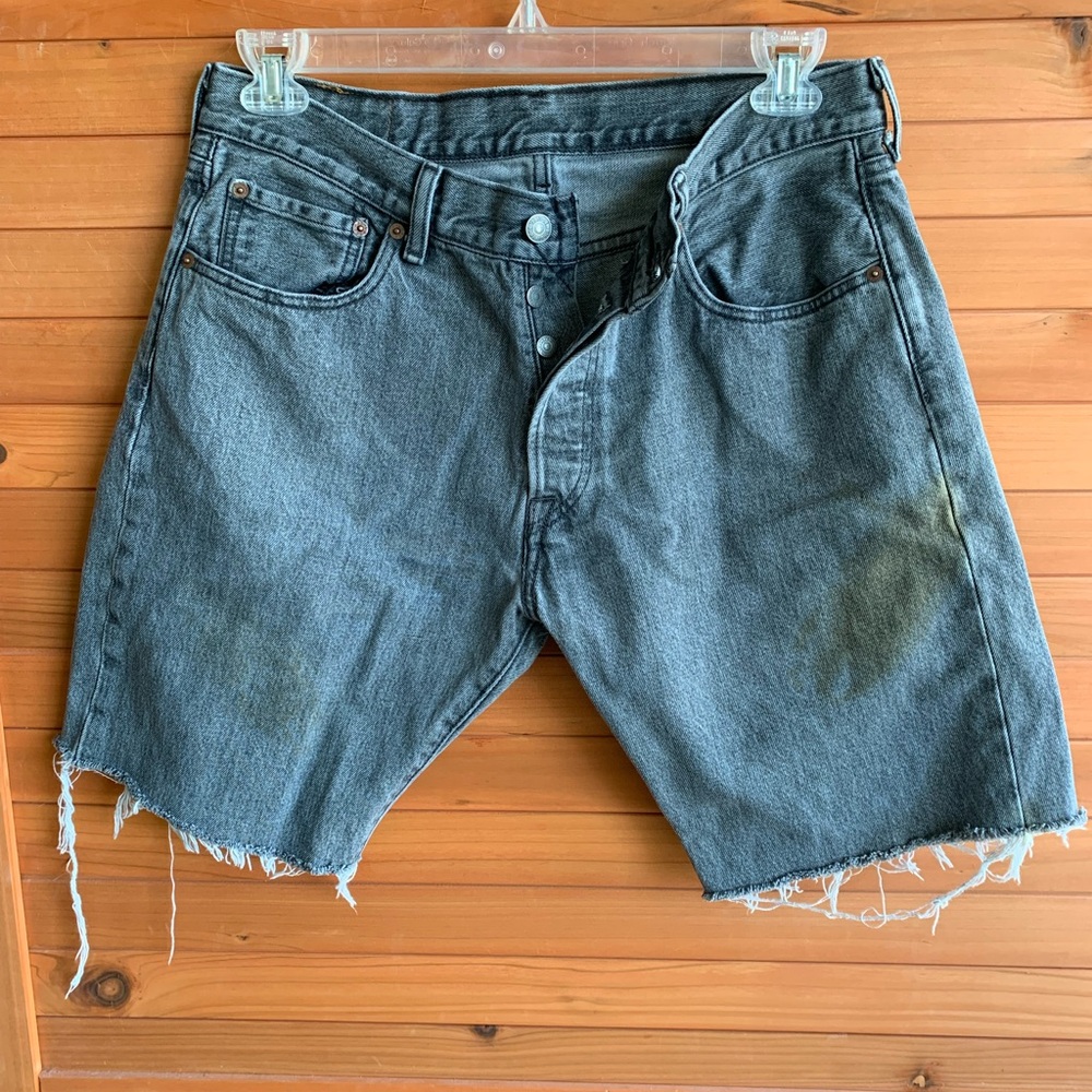 Levis 501 Charcoal Cutoff 5 Button Shorts with Stain